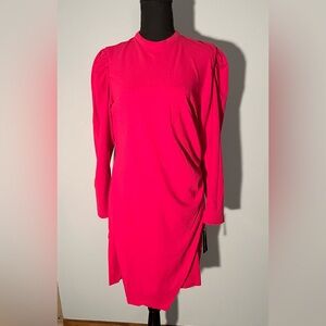 NWT Donna Morgan Womens Ruched Long Sleeve Cocktail Party Midi Dress Pink Sz 12